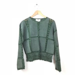 NEW NWT Scully Leather Jacket Suede Crochet